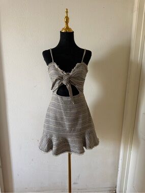 Textured Knit Tie-Front Mini Dress in Black & White